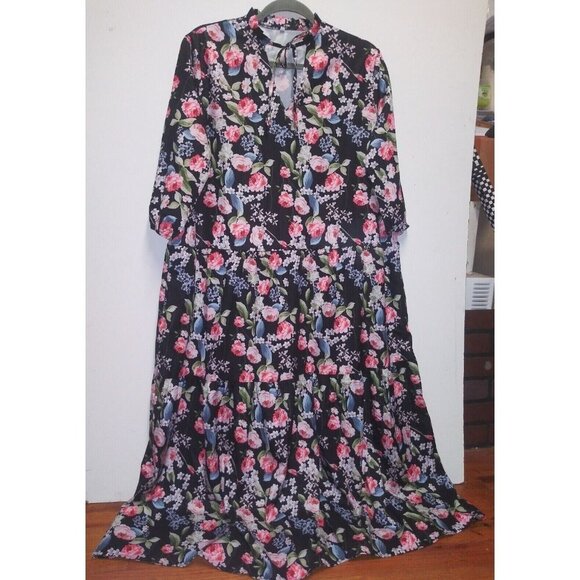Womens Jumper Dress FLARE Floral XL/2XL  Maxi long Sleeve Modest - Picture 1 of 7